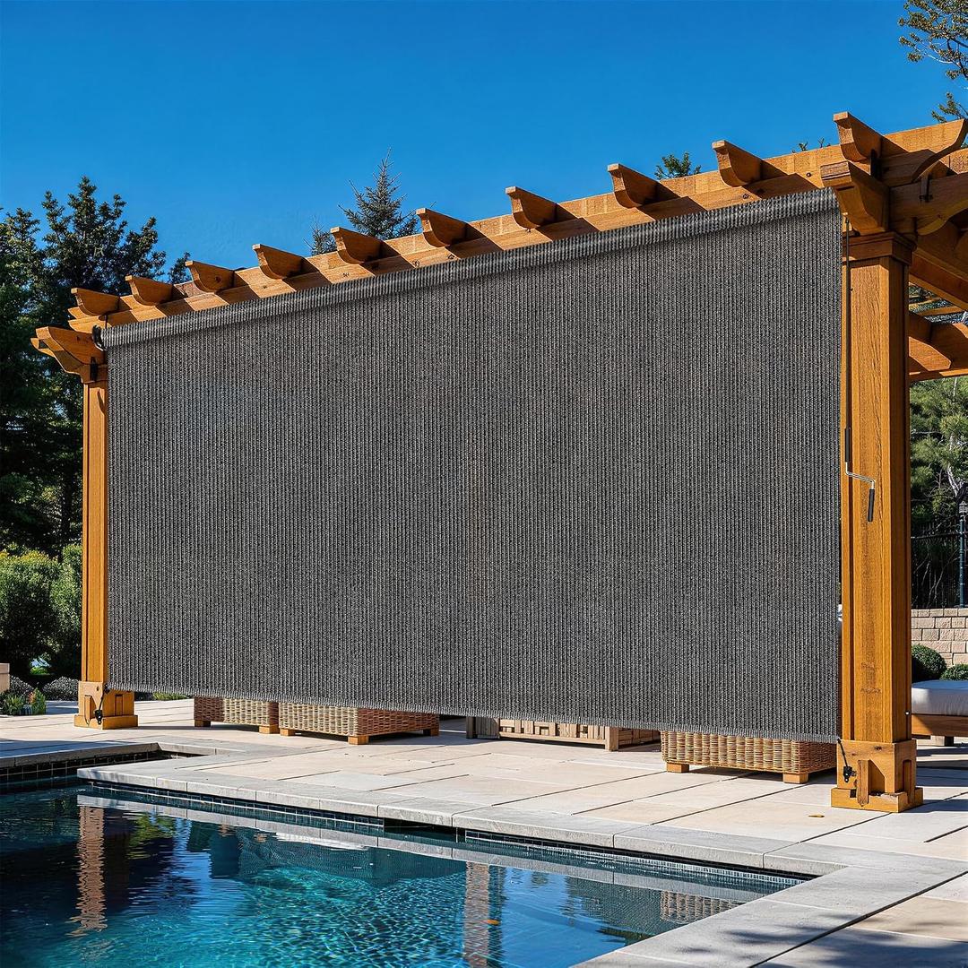 Outdoor Roller Shades for Patio 12'Wx8'H Gray, 90% UV Block & Privacy Protection Outdoor Blinds, Cordless Porch Shades Outdoor Roll Up with Splicing Design 20-Min Install