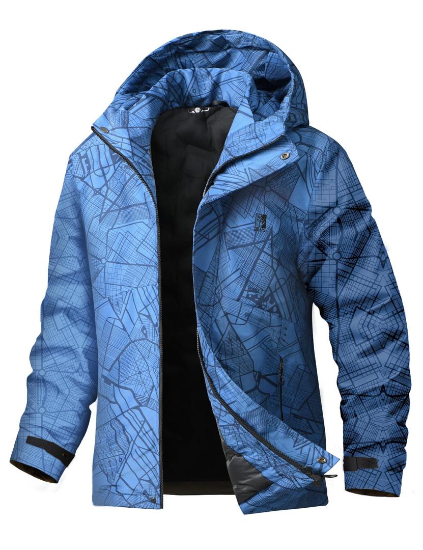 BANTREK Men's Winter Ski Jacket Water Resistant Warm Snow Coat Windproof Insulated Snowboard Rain Jackets with Hood (Dark Blue Camo,XX-Large)