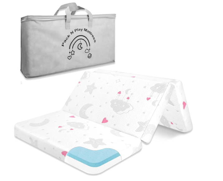 Pack and Play Mattress Trifold - 38"x26"x3'' Dual-Sided Memory Foam Pack N Play Mattresses - Portable Baby Crib Mattress with Breathable Removable Cover 