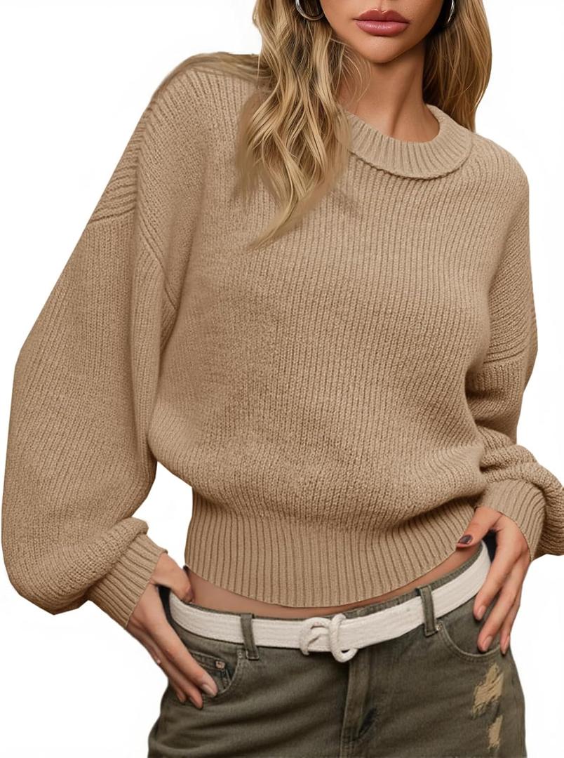 Saodimallsu Womens Batwing Long Sleeve Sweaters Casual Crewneck Loose Chunky Knit Fall Pullover Tops (Beige, M)