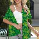 St Patricks Day Shirt Women St Paddy T Shirt Lucky Shamrock Graphic Tees Hawaiian Button Down Blouse Tops (Green, L)