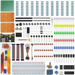 Electronics Component Fun Kit w/E-Book, Upgraded Electronic Starter Kit with Breadboard Jumper Wires Kit, PCB Soldering Kit, LEDs & Resisitor Kit for Arduino/for Raspberry pi/ESP32/ESP8266