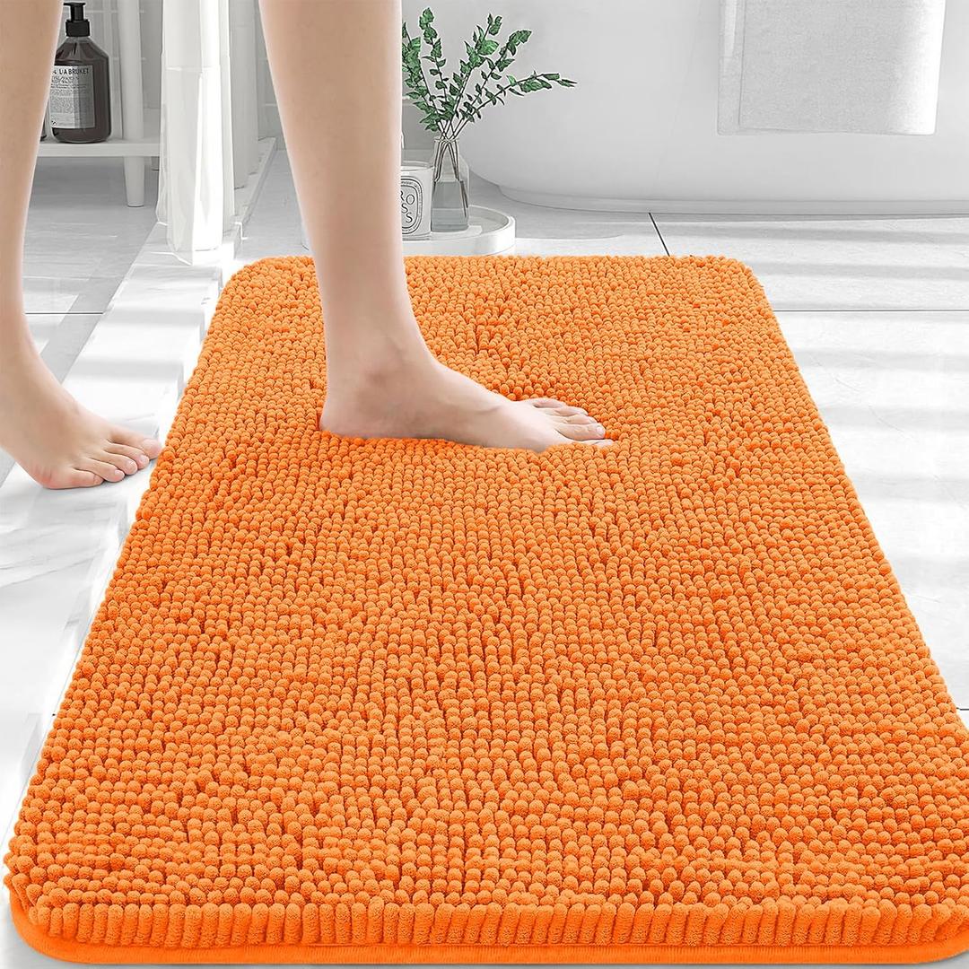 OLANLY Bathroom Rugs 30x20, Extra Soft Absorbent Chenille Bath Rugs, Rubber Backing Quick Dry, Machine Washable Bath Mats for Bathroom Floor, Tub and Shower, Home Decor Accessories, Orange
