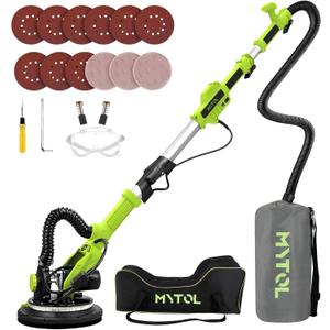 Drywall Sander, 7.2A Electric Drywall Sander with Vacuum Dust Collection, 6 Variable Speed 900-1800RPM, LED Light, Foldable & Extendable Handle, 9 Pcs Sandpaper&3 Pcs Grid Sandpaper, Full Green