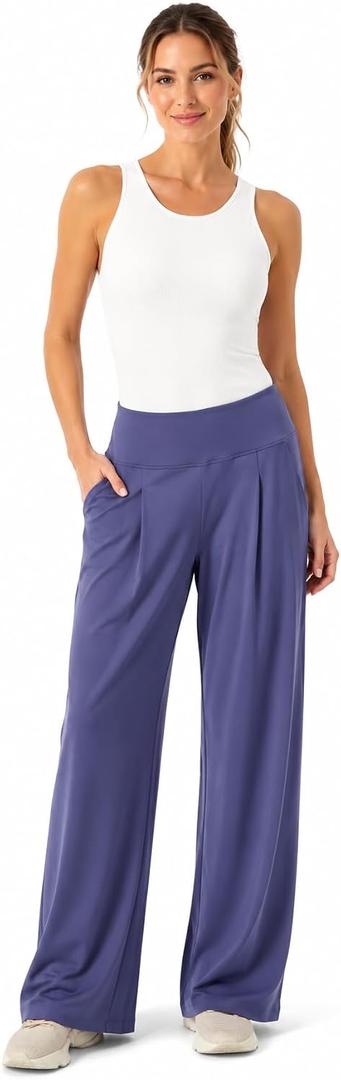 Harmony & Balance Palazzo Pants for Women, High Waisted Wide Leg Yoga Pants with Pockets, Buttery Soft Lounge Pants (Blue, M)