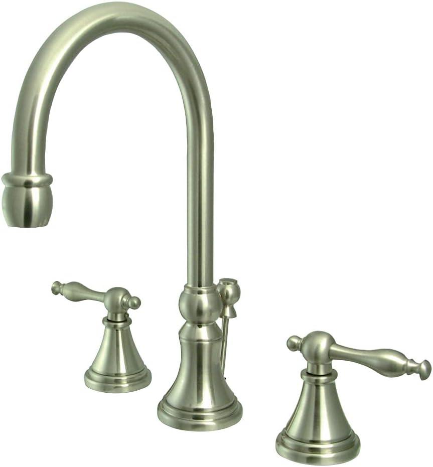Kingston Brass KS2988NL Governor Widespread Lavatory Faucet with Brass Pop-Up and Metal Lever Handle, Brushed Nickel