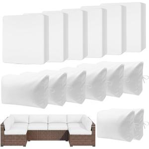 14 Pcs Patio Cushion Covers Replacement Outdoor Couch Cushions Covers Splashproof Sofa Slipcovers Set with Zippers, Patio Furniture Protector, Couch, Covers Only, White, 25.6x25.6x4 Inch