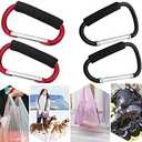 4 Pack Grocery Bag Shopping Bag Holder Handle Carrier Tool Baby Stroller Hook Stroller Organizer Hook Clips Multi Purpose Snap Hook Carabiner Clip with Cushion Grip, Black & Red