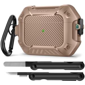 Airpods Pro 2 Case, Compatible with AirPods Pro Case Cover 2nd/1st Generation with Lock&Keychain&Cleaner Kit, Full Body Shockproof Protective Hard Shell (2023/2022/2019), Brown