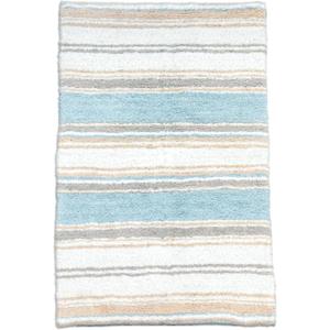 Chardin home Maui Bath Mat, 21 x 34 Inches | Non Slip Bathroom Rug, Machine Washable, Plush, Highly Absorbent | Costal Blue-Beige-White