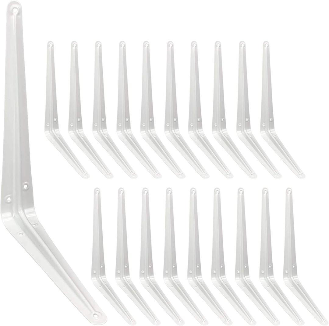 Shelf Brackets 12 Inch, 20 Pack White Metal Heavy Duty L Adjustable Floating Shelves Bracket, 12 x 10 Inch Closet Pipe Decorative Shelf Angle Bracket for Wall Wood with Screws