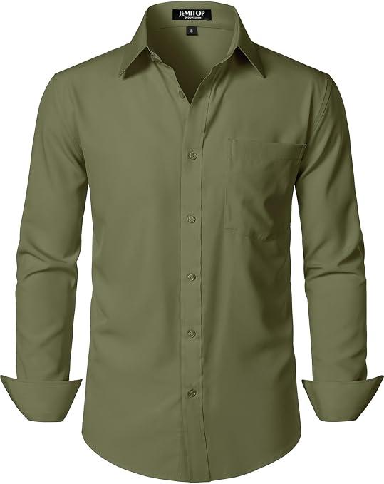 JEMITOP Men's Stretch Regular Fit Long Sleeve Dress Shirts Business Casual Button Down Shirts with Pocket XL