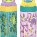 Zak Designs 16oz Riverside Desert Life Kids Water Bottle with Straw and Built in Carrying Loop Made of Durable Plastic, Leak-Proof Design for Travel, 2PK Set