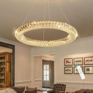 HAIXIANG LED Chandelier Modern Dimmable Dining Room Chanderliers Entryway Crystal Ring Pendant Lights for Kitchen Bedroom Living Room Gold Light, 1 Ring: 23.6"