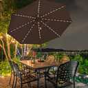 EliteShade USA 10-Year-Non-Fading 9ft Market Patio Umbrella, Commercial Grade Table Sun Umbrella with 80 Solar LED Lights, Crank Open, Windproof & UPF 50+ UV Protection for Garden, Deck, Pool, Backyard, Chestnut