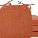 Ruqmuis Chair Cushions for Dining Chairs, 2" Thick Seat Cushions for Kitchen Chairs, D-Shaped Chair Pads with Washable Cover, Ties and Non Slip Backing, 17'' x 16'', Set of 4, Orange