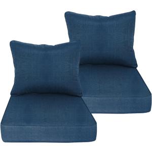 22x24 inch Outdoor/Indoor Deep Seat Patio Cushions Set of 2 Deep Seat Bottom Resilient Foam Filling with Zipper Stain-Resistant UV Resistant Weather Resistant Navy (22"x24"x4.7" 2set)
