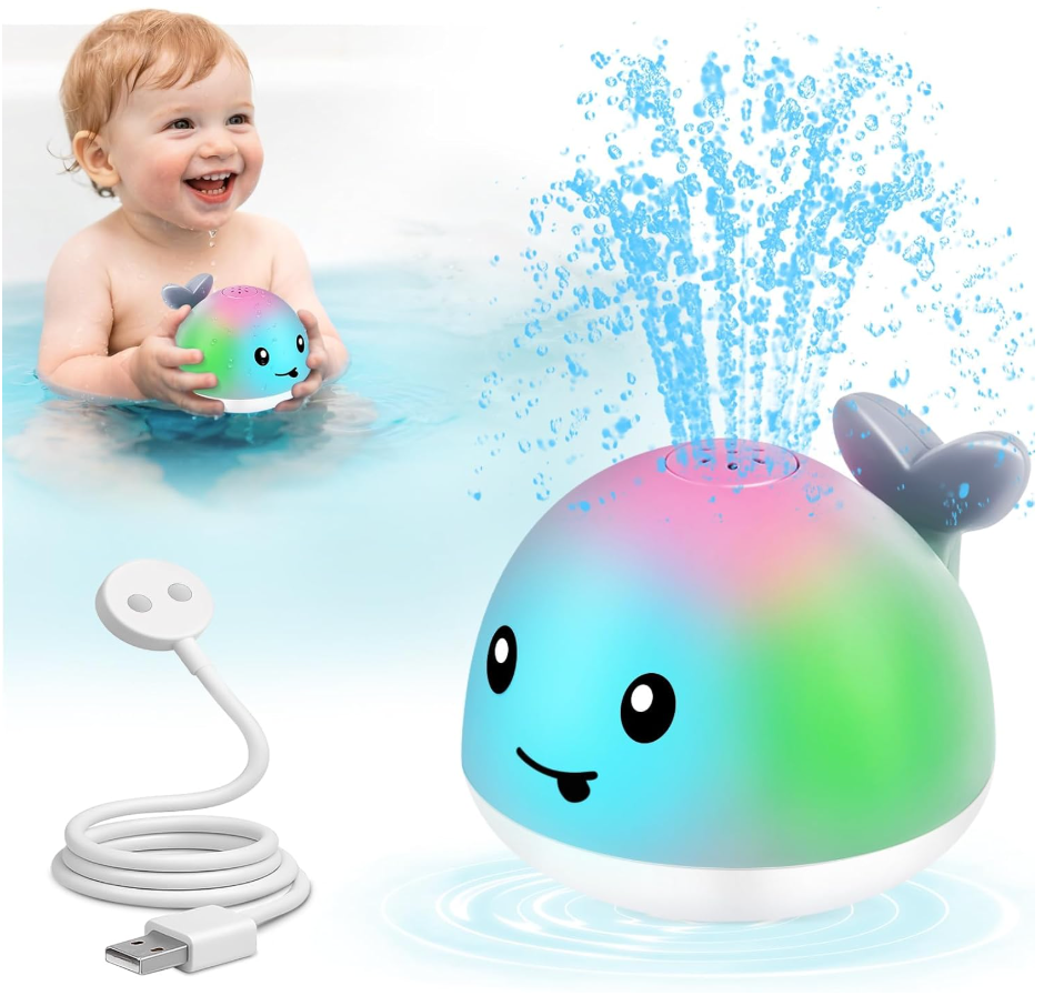 Gigilli Baby Bath Toys, Magnetic Rechargeable Bath Toys for Kids, Toddler Bathtub Pool Water Table Toys Sprinkler, Infant Boy Girl Gifts, Light Up Whale Bath Toy for Babies