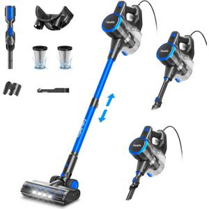 FABULETTA Upgraded 650W Corded Stick Vacuum, 23Ft Corded Vacuum Cleaner Up to 2 Gear Adjustment, Lightweight Corded Vacuum with 1.5L Dust Cup, Suit for Hard Floor & Pet Hair, Black & Blue