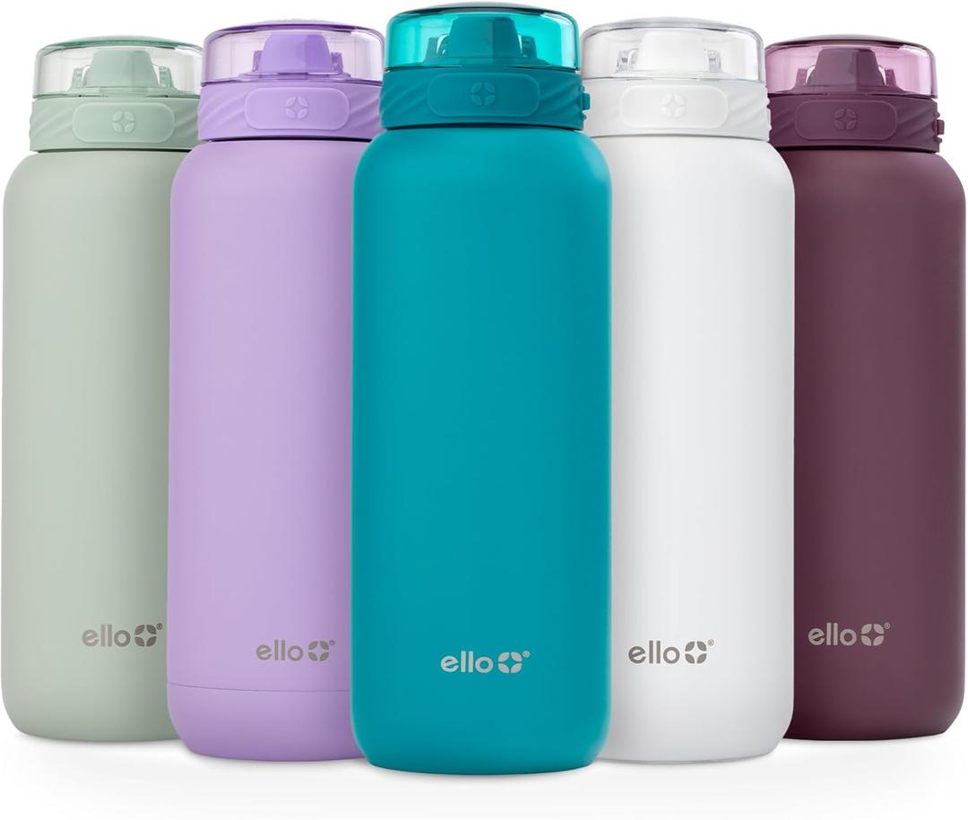 Ello Cooper 40oz Stainless Steel Water Bottle with Straw and Carry Handle, Double Walled and Vacuum Insulated Metal, Leak Proof Locking Lid with Soft Silicone Spout, Reusable, BPA Free, Antigua