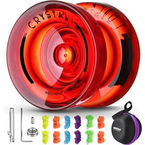 Professional Responsive Yoyo K2 Crystal, Dual Purpose Plastic Yo yo for Kids Beginner, Replacement Unresponsive Bearing for Advanced Yo-yo Players + Removal Tool + 12 Yoyo Strings + Yo Yo BagRed