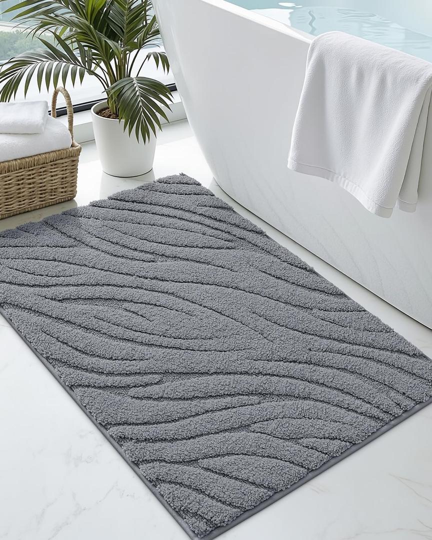 DEXI Bathroom Rugs 17x30, Extra Soft Absorbent Bath Mat, Non Slip Bathmat for Bathroom Floor, Machine Washable Rugs for Shower Floor, Dark Grey (1'5" x 2'6" (Rectangular))