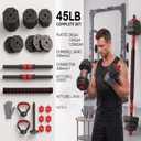6-in-1 Adjustable Dumbbell & Barbell Weight Set, 45LB Octagon Anti-Roll Iron Sand & Cement Composite Weights, All-in-One Home Gym Equipment with Kettlebell, Push-up Stands & Gloves