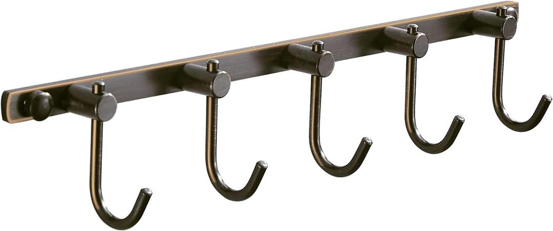 WINCASE Bronze Towel Hooks, Bathroom Rail Hook Rack Wall Mounted, Antique Oil Rubbed Brass Cloth Coat Rack with 5 Hooks Farmhouse