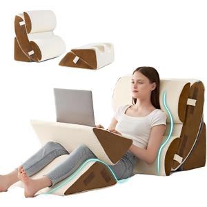 Hansleep Bed Wedge Pillow Set for After Surgery 6PCS, Post Surgery Pillow for Sleep Apnea and Acid Reflux Relief, Adjustable Reading Pillows Back Support with Memory Foam, Beige, 23", 6pcs-23.6x27''