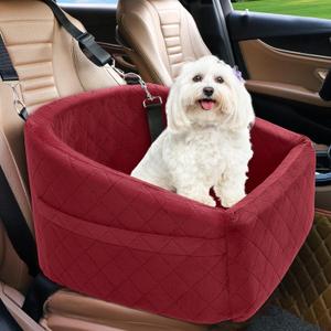 Dog Car Seat for Small Medium Dogs, Detachable Washable Dog Booster Seat Under 30lbs, Pet Car Seats Travel Bed with Storage Pockets and Safety Belt (Red)