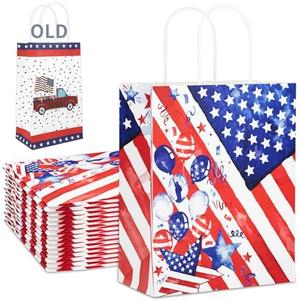 Patriotic Gift Bags with Handles, 16 Pieces Pack American Flag Party Favor Bags for President Day, Independence Day, Labor Day, Veterans Day, Forth of July American Patriotic Party Supplies, 8"x10"x4"
