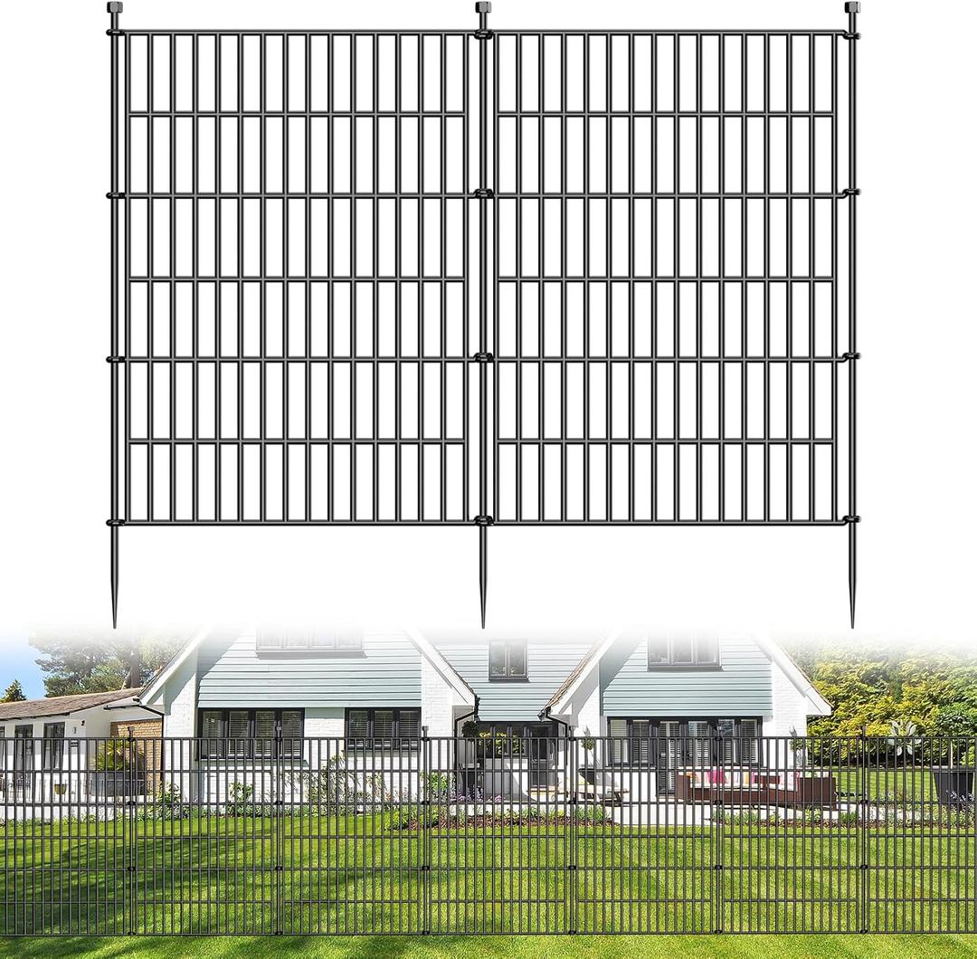 10 Panels No Dig Decorative Outdoor Garden Fence for Yard, 40 in(H) X 23.6 ft(L) Animal Barrier Fencing Rustproof Metal Wire Panel Border for Dog, Rabbits, and Patio Temporary Ground Stakes