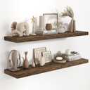 Fun Memories 48 Inch Floating Shelves, 9.3 Inch Deep Wall Shelves for Bathroom, Living Room, Bedroom, Kitchen, Deep Long Shelf Wall Mounted 2 Pack Shelf for Books, Decor, Rustic Brown