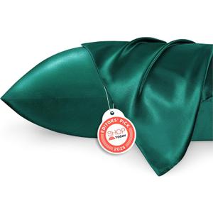 Bedsure Satin Pillowcase 2 Pack Similar to Silk Pillow Cases Standard Size, Pillow Case with Envelope Closure,Green Home Decor Gifts for Women Men, Dark Green, 20x26 Inches, 2 pcs