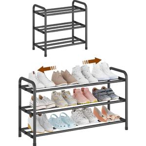 KANAV Expandable Shoe Rack Organizer  3-Tier Shoe Shelf for Closet, Entryway & Front Door  Space-Saving Shoe Storage Solution (Black)