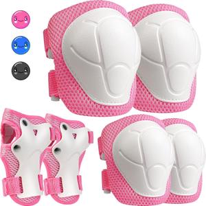 Kids Protective Gear Set, Knee and Elbow Pads with Wrist Guards for Ages 3-8 Year Toddler, 3 in 1 Enhanced Material Protective for Skating Cycling Bike Roller Scooter, Includes Organizer Bag (Pink)