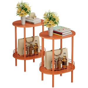 Small Modern Round Side Table Set of 2,2-Tier Side Tables Living Room,Sturdy Nightstand for Small Space - Living Room, Bedroom, Bathroom, Nursery,2 PC,Orange