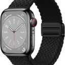 Qimela Sport Loop Compatible with Apple Watch Band 38mm 40mm 41mm 42mm 44mm 45mm 46mm 49mm for Women Men,Magnetic Strap Stretchy Braided Wristband for iWatch Series 11 10 9 8 7 6 5 4 SE Ultra 3 2 1 (Black)