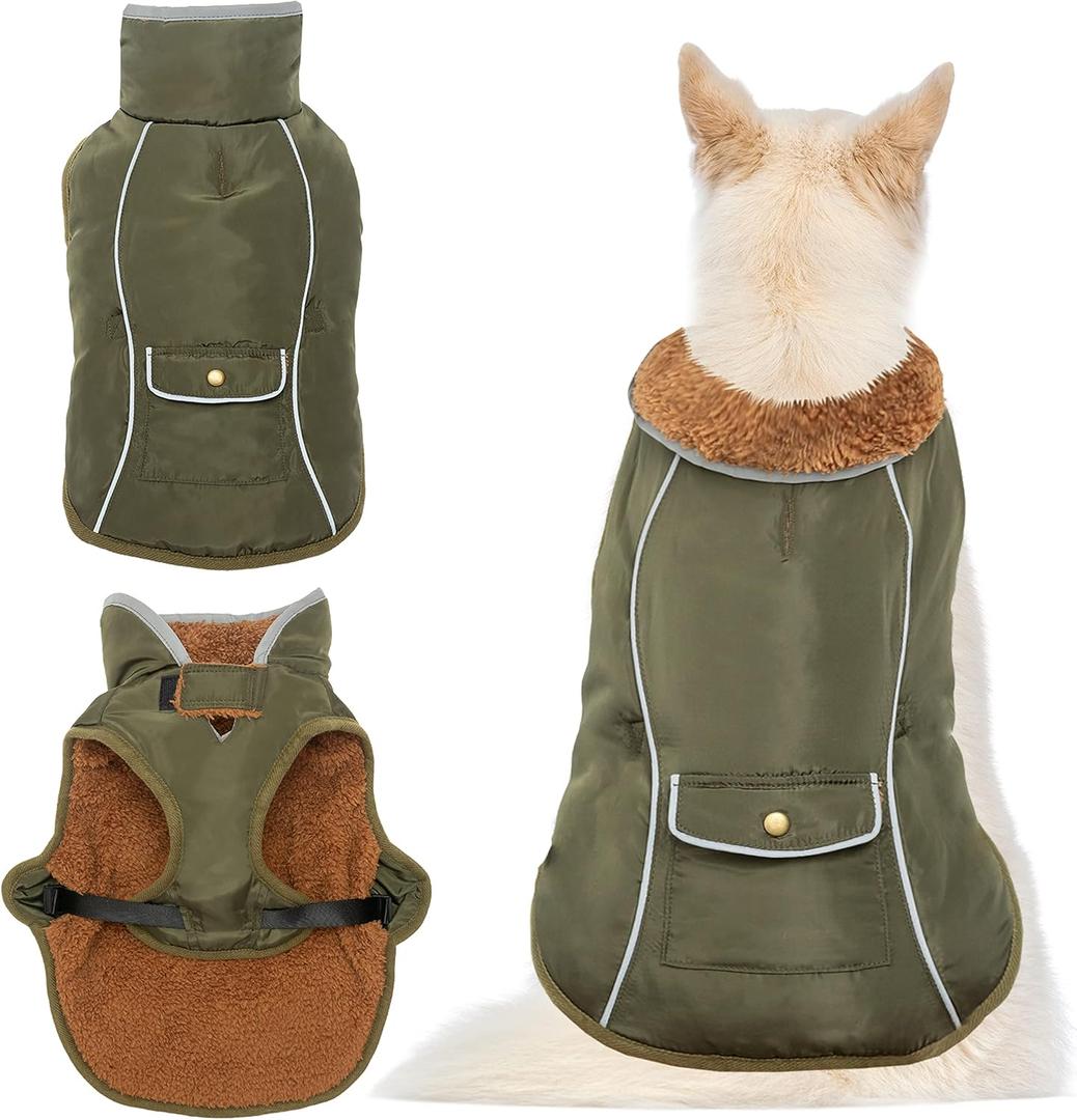 Dog Winter Coat with Leash Hole, Windproof Jacket for Cold Weather, Large