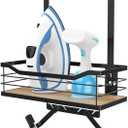 Ironing Board Holder Wall Mount - Laundry Room Organization and Ironing Board Holder Laundry Room Iron and Storage with Large Storage Wooden Base Basket and Removable Hooks(T&V Shaped)