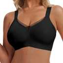 Women's Wireless Bras Full Coverage V Mesh Padded Bralette No Underwire Seamless Comfortable Everyday Bra (Black, M)