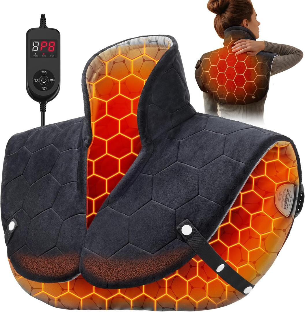 Far Infrared Heating Pad for Neck and Shoulders  2X Carbon Fiber 6X Deeper Heat for Fast Relief from Chronic Pain in Seniors  8 Heat Levels, 4H Auto Shut Off, Ideal for Winter (Black)