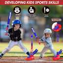 3-in-1 Kids T-Ball Set for Toddlers 3-5 with Fixed Tee Ball Stand, Baseball Launcher, Toss and Catch Ball Game - Outdoor Sports Toy Gift for Boys and Girls