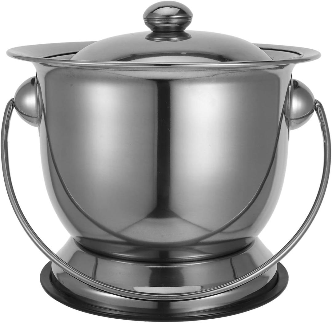 Beaupretty Stainless Steel Urine Bucket Pot with Lid 9.84 Inch Portable Chamber Pot for Adults Elderly Pregnant Women Bedpan for Home and Camping