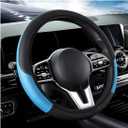 DXNQ Car Steering Wheel Cover, 15 Inch Carbon Fiber Leather Stitching Color Steering Wheel Protector, Anti-Slip Elastic Breathable Steering Wheel Cover Stylish Decor for Most Cars (Black&Blue, AD)
