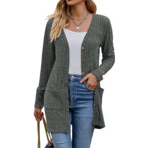 Cardigan for Women Long Sleeve Women Casual Outwear Soft Knit Coat for Women Fashion Trendy(Dark Green, 2XL)