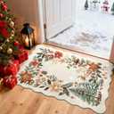 Lahome Floral Christmas Rug, 2x3 Kitchen Christmas Rugs for Entryway Ultra-Thin Washable Christmas Rugs Indoor,Soft Door Mat Indoor Entrance Holiday Carpet for Entry Bedroom, Beige/Multi