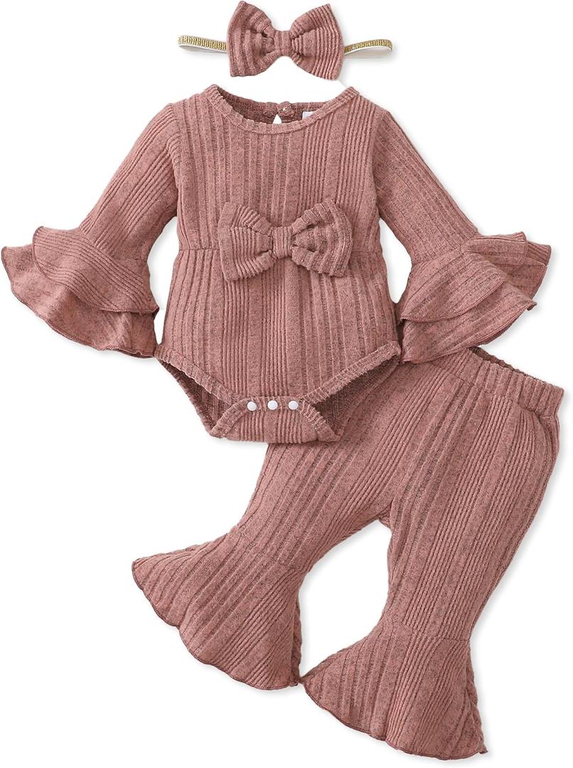 SUNNY PIGGY Baby Girl Clothes Infant Newborn Outfits Romper 0-18 Month Toddler Girls Clothing Pant Set (Pink)