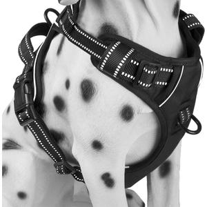 PoyPet No Pull Dog Harness, Reflective Comfortable Vest Harness with Front & Back 2 Leash Attachments and Easy Control Handle Adjustable Soft Padded Pet Vest for Small to Large Dogs (Black,L)
