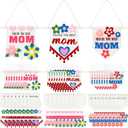 Mindsoft 24 Set Mini Mother's Day Banner Craft Kit 3 Designs Banner Mothers Day Crafts for Kids Classroom Holiday Mom Gift for Kids DIY Home School Crafts Outdoor Yard Door Decorations